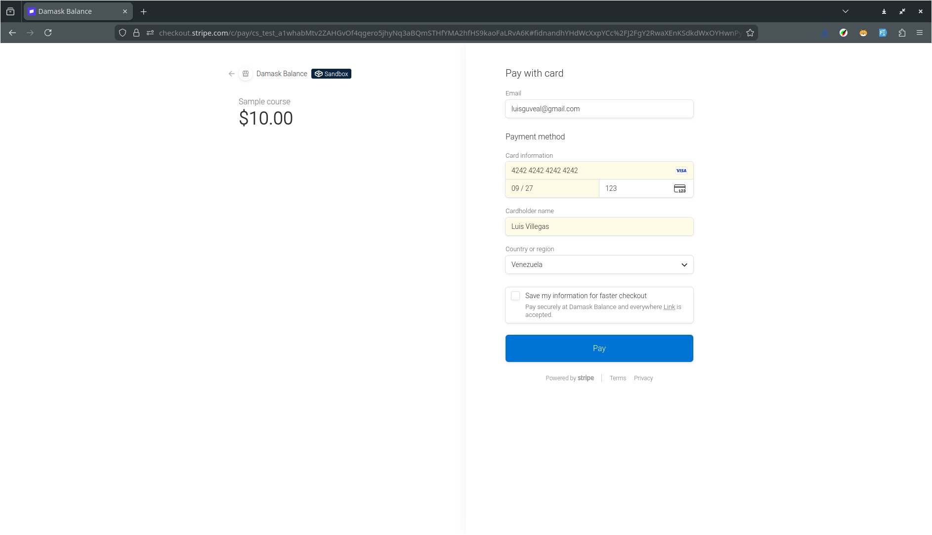 payment page